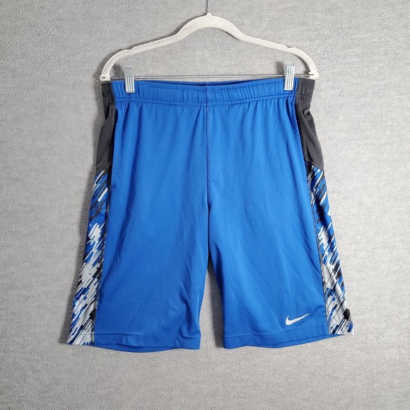 Nike Men Activewear Shorts Large Blue Logo Swoosh Dri Fit Workout Run - Picture 1 of 10